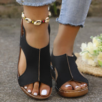 New Summer Wedges Sandals With Elastic Band Design Casual Fish Mouth Shoes For Women Black