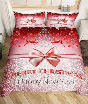 Christmas Duvet Cover Bow Pattern Comforter Covers Xmas Gift Decorations for Children - Lusy Store LLC