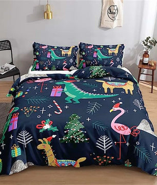 Christmas Duvet Cover Bow Pattern Comforter Covers Xmas Gift Decorations for Children - Lusy Store LLC