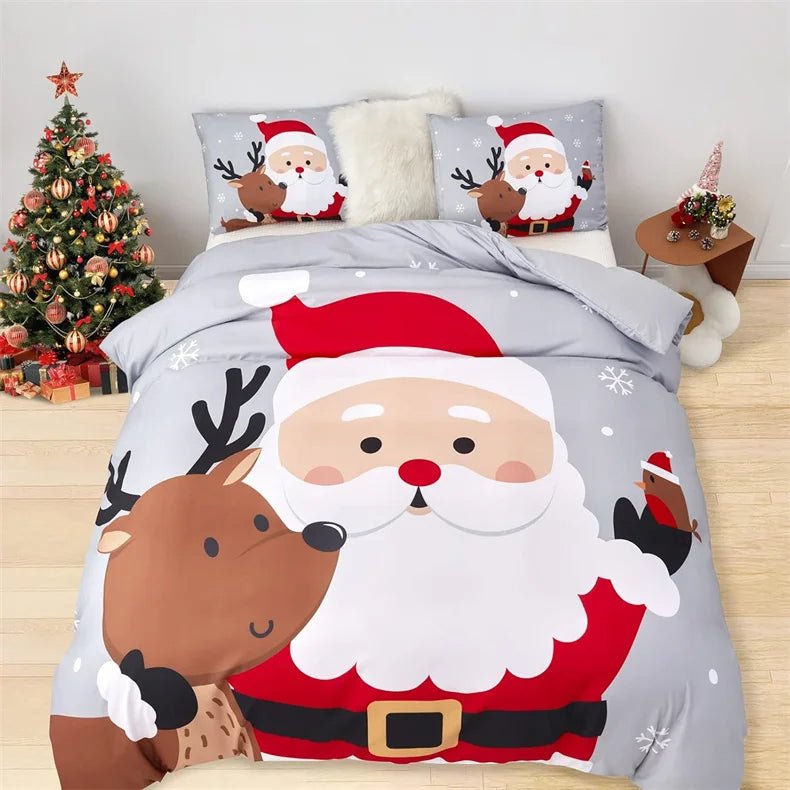 Christmas Duvet Cover Set Queen Size Bedding Santa Snowflake Santa Claus Pattern for Kids Bedroom Decorations - Lusy Store LLC