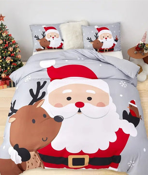 Christmas Duvet Cover Set Queen Size Bedding Santa Snowflake Santa Claus Pattern for Kids Bedroom Decorations - Lusy Store LLC