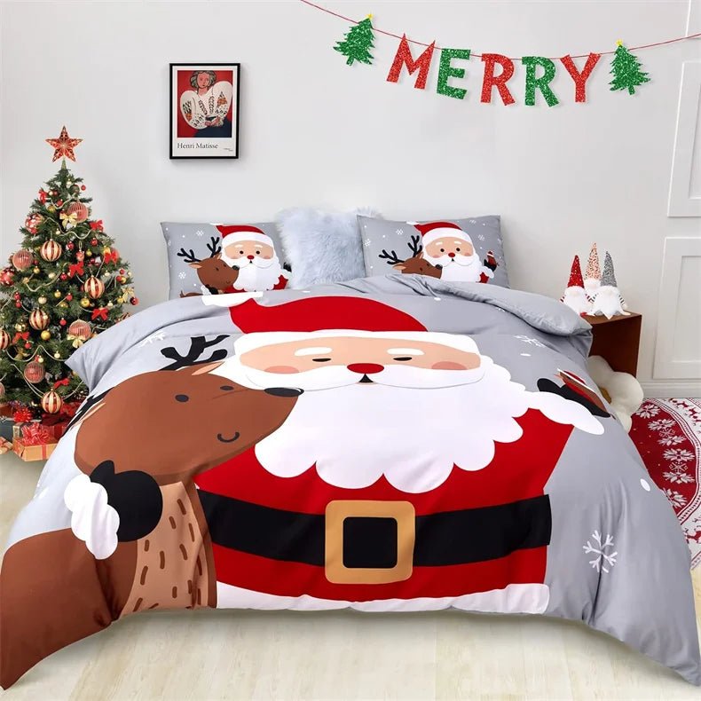 Christmas Duvet Cover Set Queen Size Bedding Santa Snowflake Santa Claus Pattern for Kids Bedroom Decorations - Lusy Store LLC