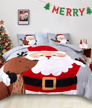 Christmas Duvet Cover Set Queen Size Bedding Santa Snowflake Santa Claus Pattern for Kids Bedroom Decorations - Lusy Store LLC