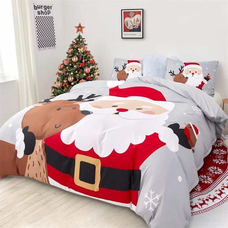 Christmas Duvet Cover Set Queen Size Bedding Santa Snowflake Santa Claus Pattern for Kids Bedroom Decorations - Lusy Store LLC