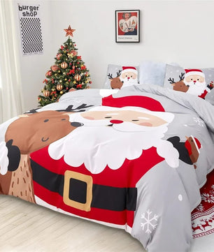 Christmas Duvet Cover Set Queen Size Bedding Santa Snowflake Santa Claus Pattern for Kids Bedroom Decorations - Lusy Store LLC