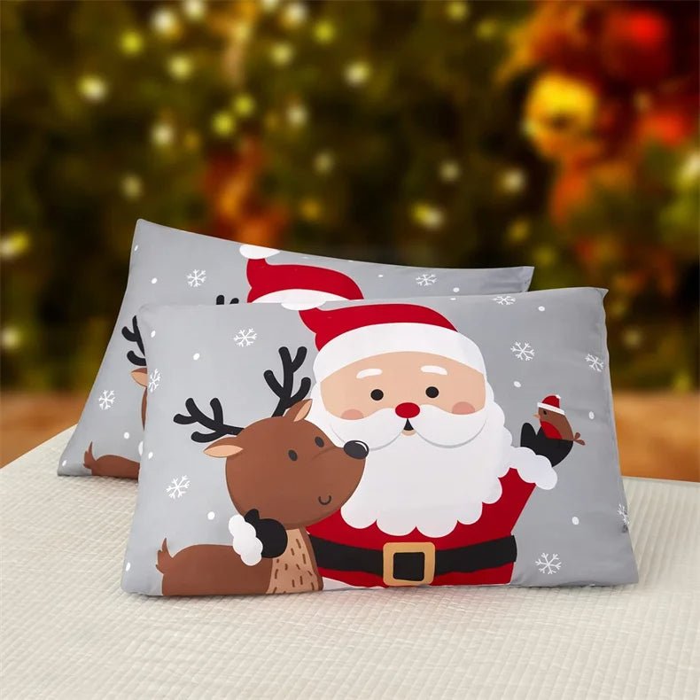 Christmas Duvet Cover Set Queen Size Bedding Santa Snowflake Santa Claus Pattern for Kids Bedroom Decorations - Lusy Store LLC