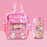 Cinnamoroll Backpack Cute Kuromi Storage Bag My Melody Pom Pom Purin Girls Lunch Bag Pink Backpack & Penbag