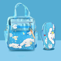 Cinnamoroll Backpack Cute Kuromi Storage Bag My Melody Pom Pom Purin Girls Lunch Bag Blue Backpack & Penbag