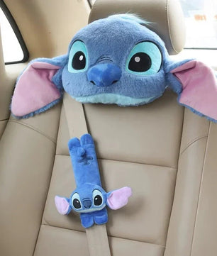 Comfortable Stitch Car Headrest Neck Pillow and Safety Belt Cover set - Lusy Store LLC