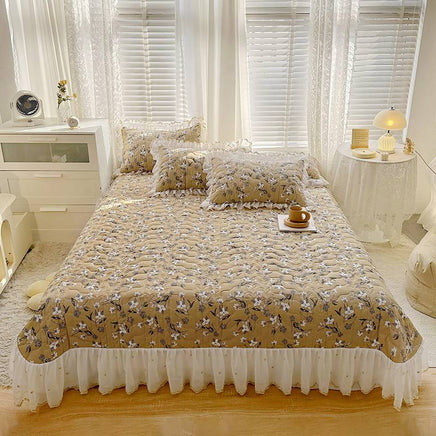 Cotton Lace Embroidery Quilted Bed Cover Set - Lusy Store LLC