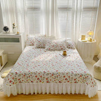 Cotton Lace Embroidery Quilted Bed Cover Set - Lusy Store LLC