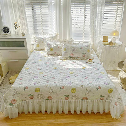 Cotton Lace Embroidery Quilted Bed Cover Set - Lusy Store LLC
