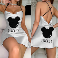 Cross Dress Fashion Crew Neck Minnie Mouse Mickey Lettuce Trim Elegant Women Backless Neck 4
