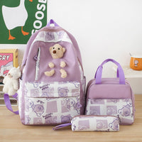Cute Bear Lunch Box Three-piece Set for Elementary and Middle School Students - Women's Schoolbags Purple