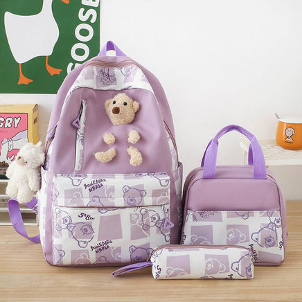 Cute Bear Lunch Box Three-piece Set for Elementary and Middle School Students - Women's Schoolbags Purple