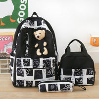 Cute Bear Lunch Box Three-piece Set for Elementary and Middle School Students - Women's Schoolbags White With Black