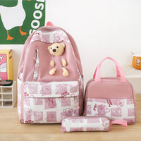 Cute Bear Lunch Box Three-piece Set for Elementary and Middle School Students - Women's Schoolbags Pink