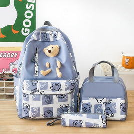 Cute Bear Lunch Box Three-piece Set for Elementary and Middle School Students - Women's Schoolbags Blue