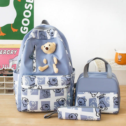 Cute Bear Lunch Box Three-piece Set for Elementary and Middle School Students - Women's Schoolbags Blue