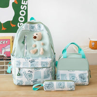 Cute Bear Lunch Box Three-piece Set for Elementary and Middle School Students - Women's Schoolbags Green