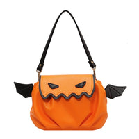 Cute Contrast Color Pleated Halloween Little Devil Pumpkin Cloud Bag Orange