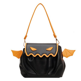 Cute Contrast Color Pleated Halloween Little Devil Pumpkin Cloud Bag Black