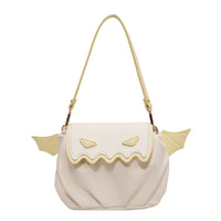 Cute Contrast Color Pleated Halloween Little Devil Pumpkin Cloud Bag Creamy White