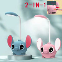 Cute Foldable LED Lilo & Stitch Desk Lamp with Pencil Sharpener - USB Rechargeable Small Book Light