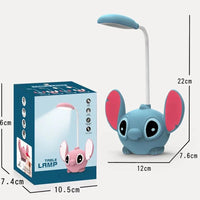 Cute Foldable LED Lilo & Stitch Desk Lamp with Pencil Sharpener - USB Rechargeable Small Book Light