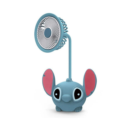 Cute Foldable LED Lilo & Stitch Desk Lamp with Pencil Sharpener - USB Rechargeable Small Book Light Mini Fan