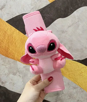 Cute Kawaii Stitch Angel Car Seat Belt Plush Shoulder Cover for Men and Women - Lusy Store LLC