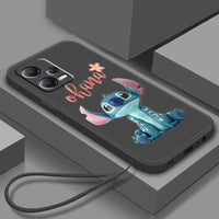 Cute Stitch Lilo Cartoon Liquid Rope Soft Phone Case for Xiaomi Redmi Note 13/12S/11T/10 Pro Plus