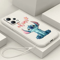 Cute Stitch Lilo Cartoon Liquid Rope Soft Phone Case for Xiaomi Redmi Note 13/12S/11T/10 Pro Plus A54TWhe01