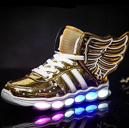 Fashion Shoes Kids Led Glowing Sneakers Gold + White Size 33