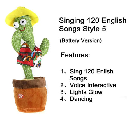 Dancing Cactus Plush Toy English Songs Style 5 12.59 x 4.72 x 4.72 Inch