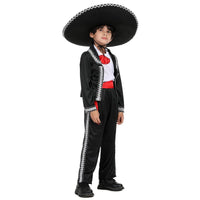 Day of the Dead Skeleton Costume for Halloween, Mexican Ethnic Outfit Mexican Boys With Hat