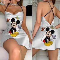 Cross Dress Fashion Crew Neck Minnie Mouse Mickey Lettuce Trim Elegant Women Backless Neck 10