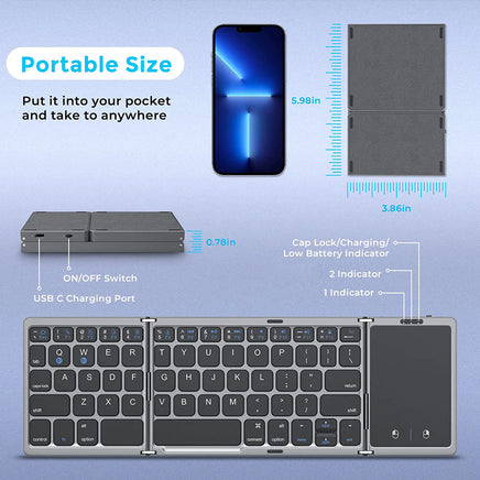 Foldable Rechargeable Wireless Bluetooth Keyboard for PC, Mac, Smartphone Windows, iOS, & Android