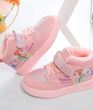 Elsa shoes - Frozen Elsa Anna girls sports sneakers - Plush cotton shoes - Lusy Store LLC