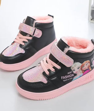 Elsa shoes - Frozen Elsa Anna girls sports sneakers - Plush cotton shoes - Lusy Store LLC
