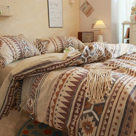 Enhance your bedroom with our exquisite Bohemian Brown Bed Cotton featuring a captivating Geometric Pattern Gourmet Party