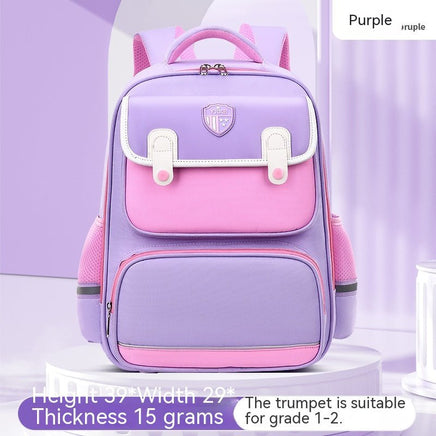 Ergonomic 3D Spine Protection Schoolbag for Grade 1-3-6 Primary School Students, Reducing Burden Purple and Pink Small