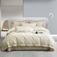 European High-end Cotton Tribute Silk Jacquard Four-piece Set Ailin White