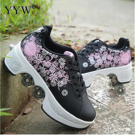 Casual Sneakers Walk Roller Skates Black Silver pink 41
