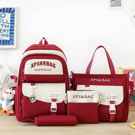 Four-piece Schoolbag Set for Junior and Senior High School Red