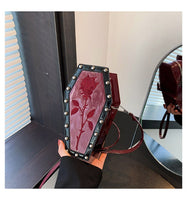 Gothic Style Halloween Coffin Shoulder Bag: European/American Dark Personality Ghost-inspired Design Rose Red