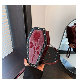 Gothic Style Halloween Coffin Shoulder Bag: European/American Dark Personality Ghost-inspired Design Rose Red