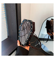Gothic Style Halloween Coffin Shoulder Bag: European/American Dark Personality Ghost-inspired Design Spider Web Coffee