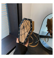 Gothic Style Halloween Coffin Shoulder Bag: European/American Dark Personality Ghost-inspired Design Spider Web Khaki