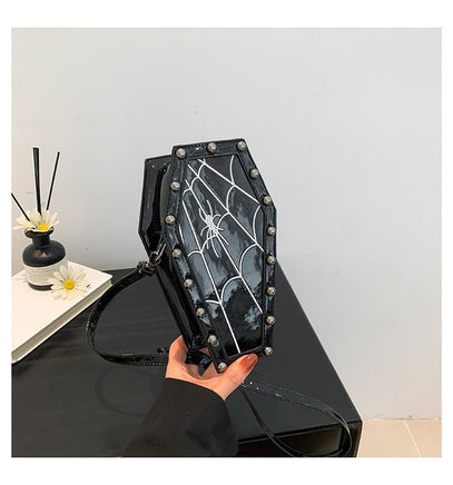 Gothic Style Halloween Coffin Shoulder Bag: European/American Dark Personality Ghost-inspired Design Spider Web Black